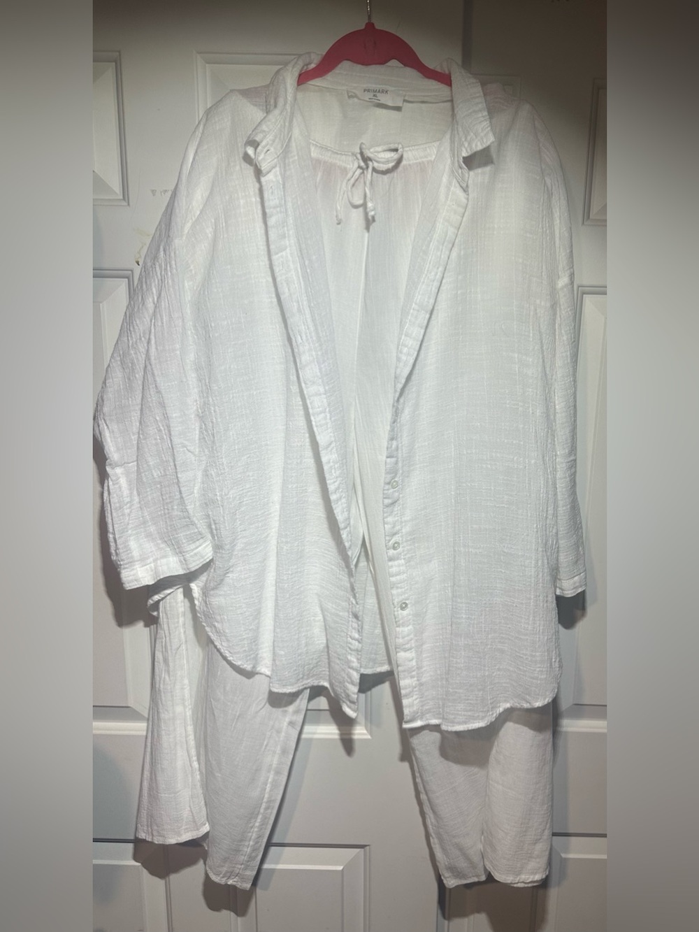 Primark White women’s Casual Button-Down Shirt and pants outfit